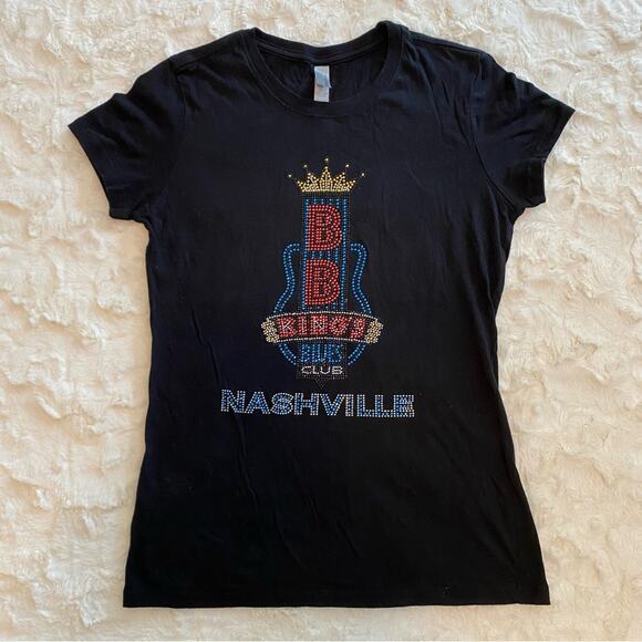 Next Level BB King’s Blues Club Nashville Rhinestone Bedazzled T-shirt Medium - Picture 1 of 7